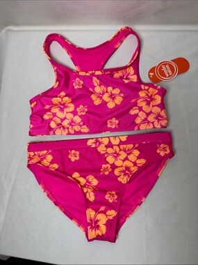 wonder nation Pink and Orange Floral Girls' Bikini Set